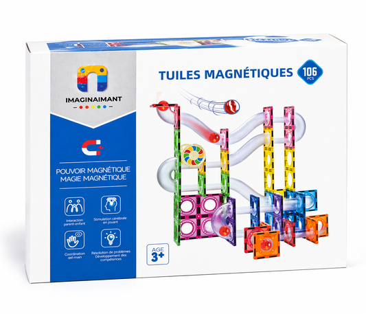 Jeu de Construction Magnétique 106 Pièces avec Circuit à Billes – Jouet Éducatif STEM pour Enfants | IMAGINAIMANT