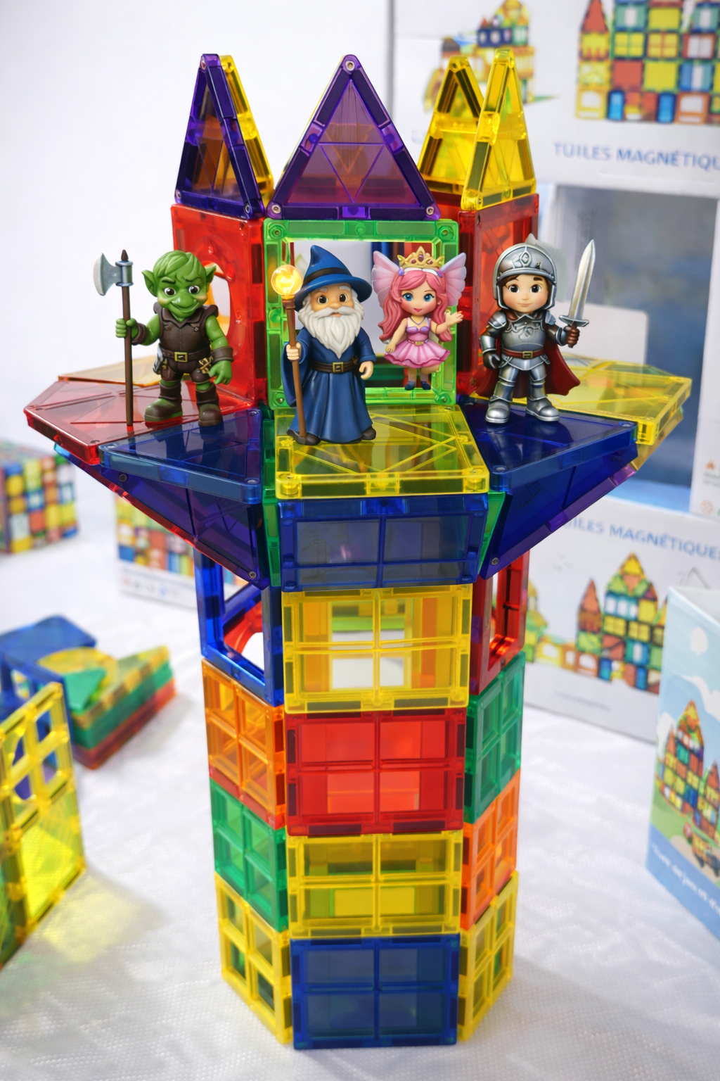 Jeu de Construction Magnétique 100 Pièces – Tuiles Magnétiques Éducatives STEM pour Enfants | IMAGINAIMANT