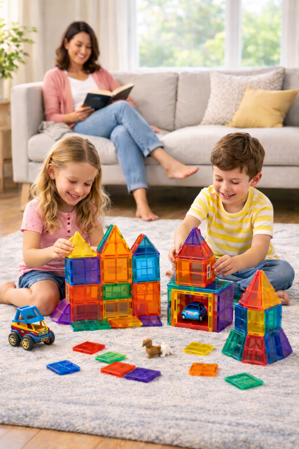 Jeu de Construction Magnétique 100 Pièces – Tuiles Magnétiques Éducatives STEM pour Enfants | IMAGINAIMANT