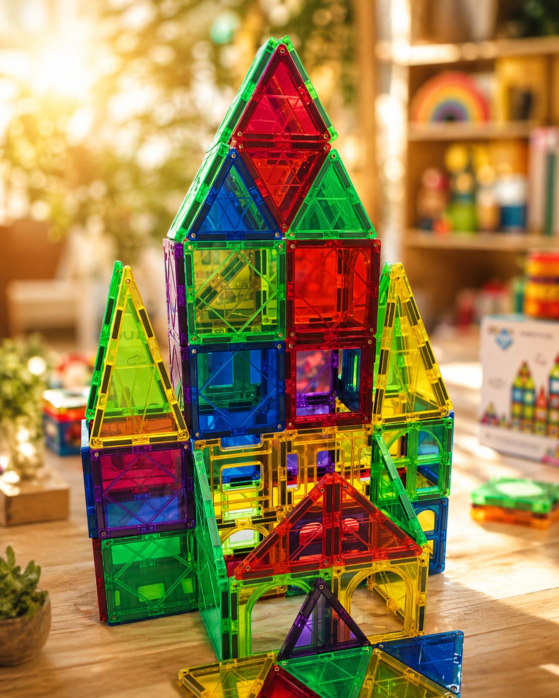 Jeu de Construction Magnétique 100 Pièces – Tuiles Magnétiques Éducatives STEM pour Enfants | IMAGINAIMANT